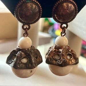 Stunning Bronze and Cream Margherita Buonanno Clip Earrings
